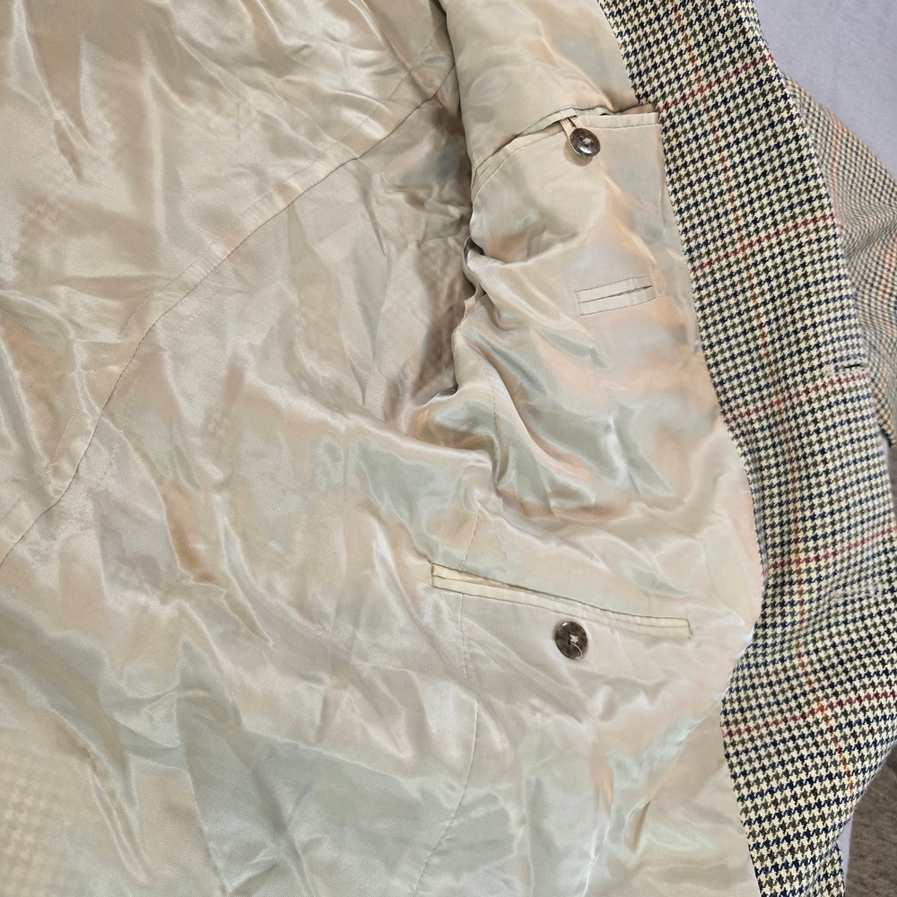 Paul Stuart Sport Coat Mens 43R Tan Houndstooth Silk Wool Blend Stuart II Blazer - Picture 4 of 11